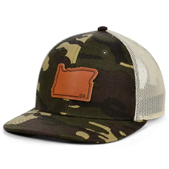 Casquette trucker incurvée OREGON Woodland Leather State Patch WOODLAND/