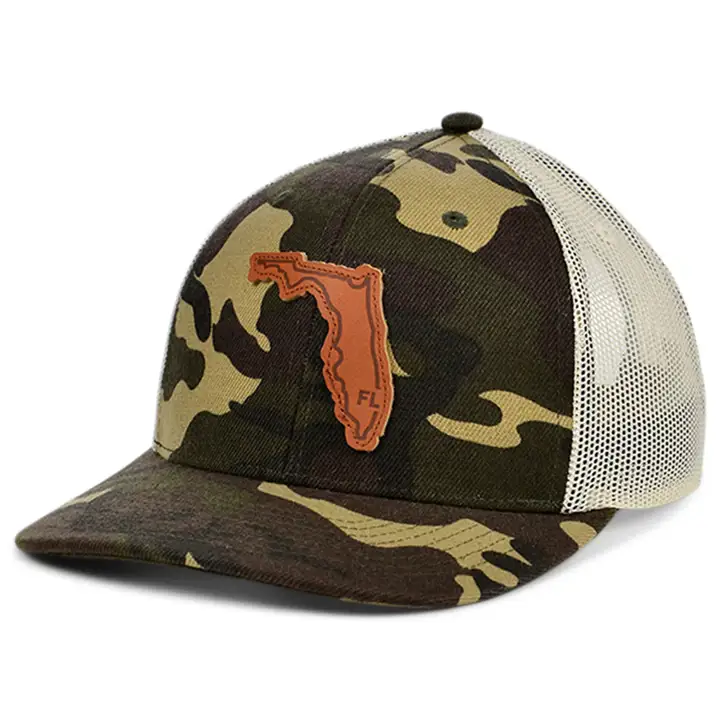 FLORIDA Casquette Trucker incurvée écusson cuir WOODLAND