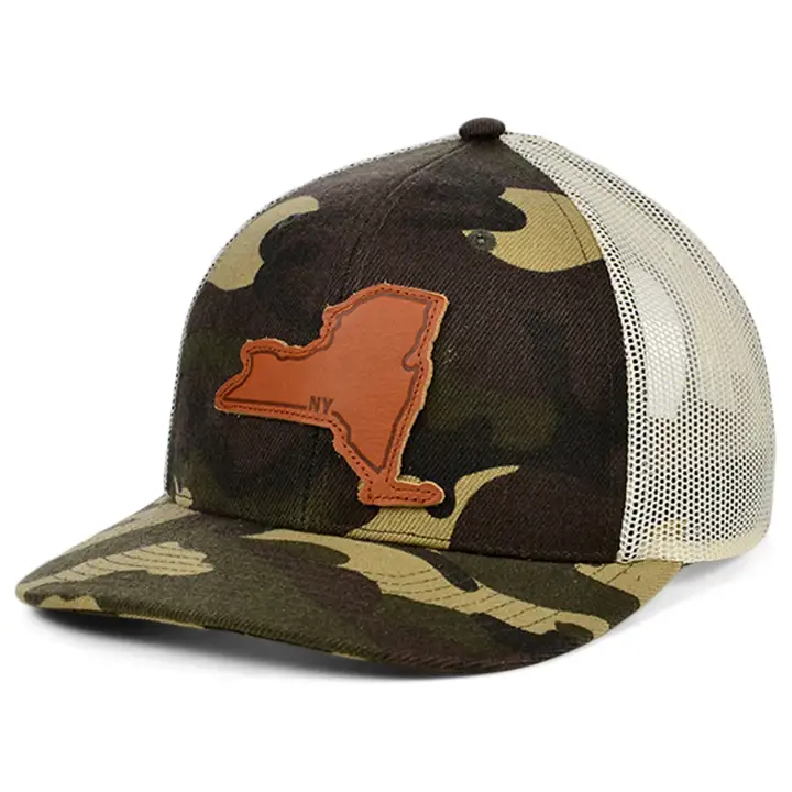 NEW YORK Casquette Trucker incurvée Woodland Leather State Patch WOODLAN