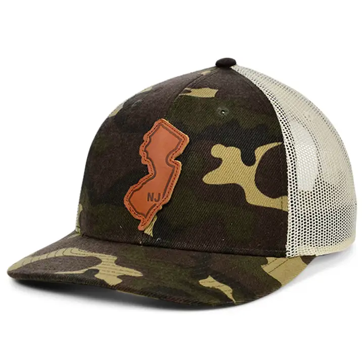 NEW JERSEY Écusson d'état en cuir boisé Casquette de routier incurvée BOIS