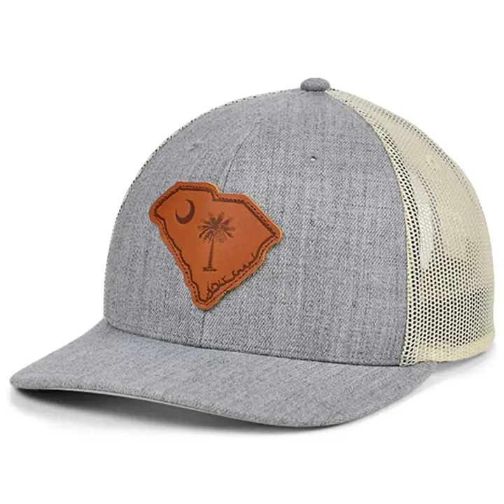 SC Casquette de camionneur incurvée en cuir Heather avec écusson H-GRIS/BLANC