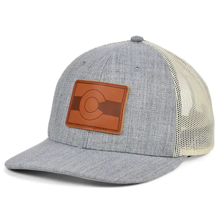 COLORADO Écusson en cuir Heather (peau de chamois) Casquette de camionneur courbée Drapeau H-G