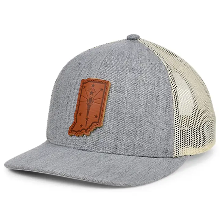 INDIANA Heather Leather State Patch Curved Trucker Flag H-GR