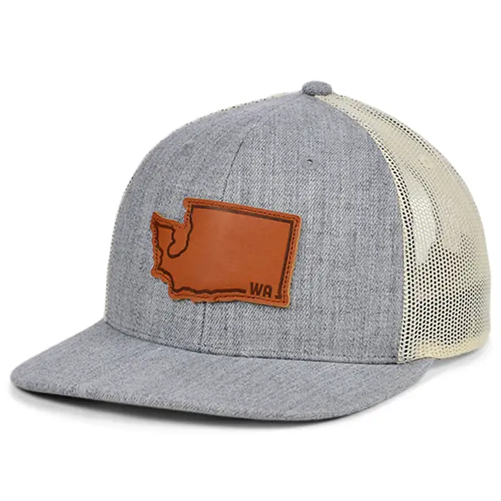 WASHINGTON Heather Leather State Patch Casquette de camionneur incurvée GRIS CHINÉ