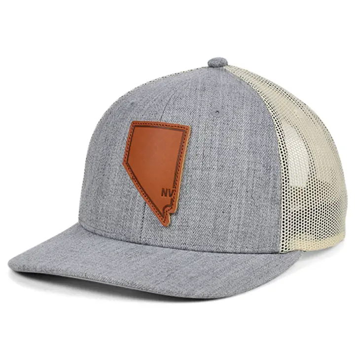Nevada Heather Leather State Patch Casquette Trucker Courbe GRIS/BLANC