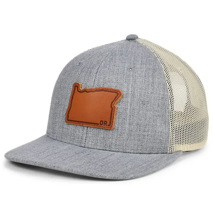 OREGON Heather Leather Écusson d'État Casquette Trucker Courbée Gris chiné/Blanc