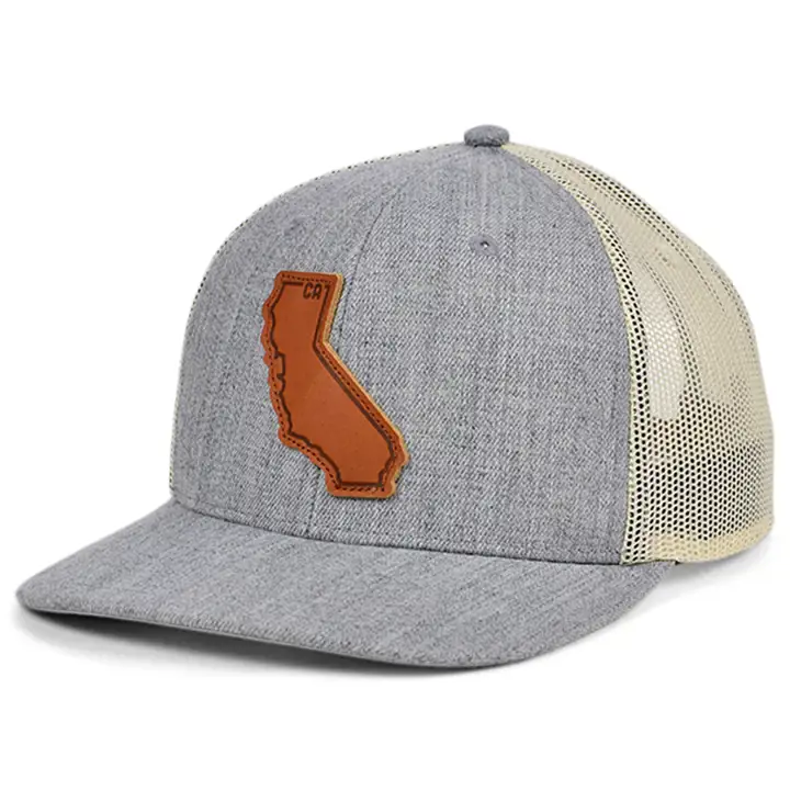 CALIFORNIA Heather Leather Écusson d'État Courbé Trucker GRIS CHINÉ