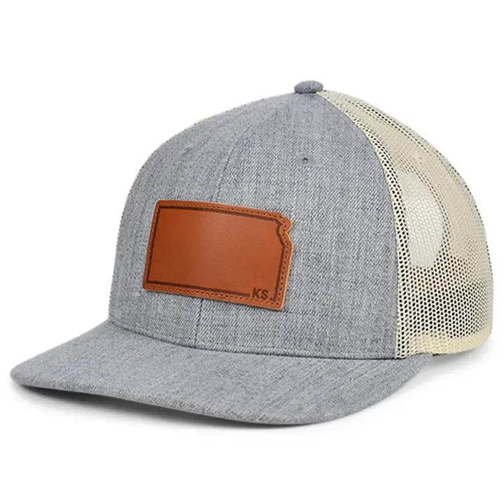 KANSAS Heather Leather State Patch Casquette Trucker Courbée H-GRIS/BLC