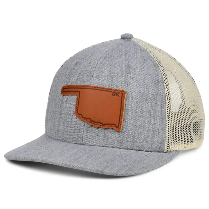 OKLAHOMA Heather Leather State Patch Casquette Trucker Courbée H-GRIS/B