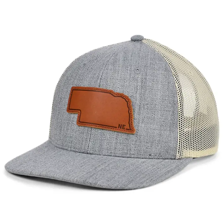 NEBRASKA Écusson en cuir Heather Leather Casquette de camionneur incurvée GRIS CHINÉ/B