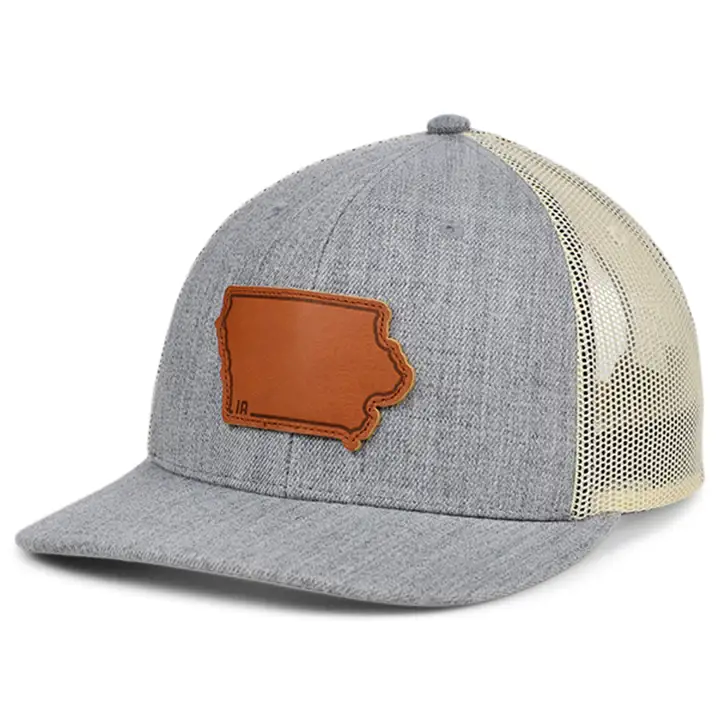 IOWA Heather Leather State Patch Curved Trucker H-GRIS/BLC/B
