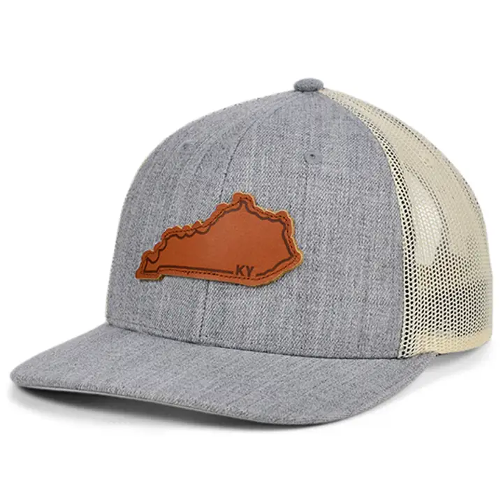 KENTUCKY Heather Leather State Patch Casquette Trucker Courbée GRIS CHINÉ/BLANC