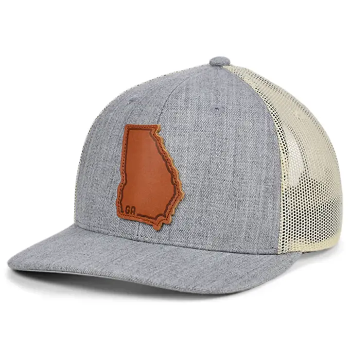 GEORGIA Heather Leather State Patch Curved Trucker GRIS CHINÉ/BL