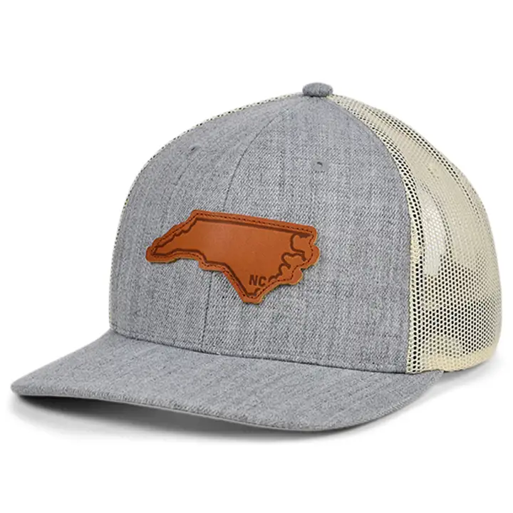 NORTH CAROLINA Heather Leather State Patch Casquette de routier courbée en cuir H-