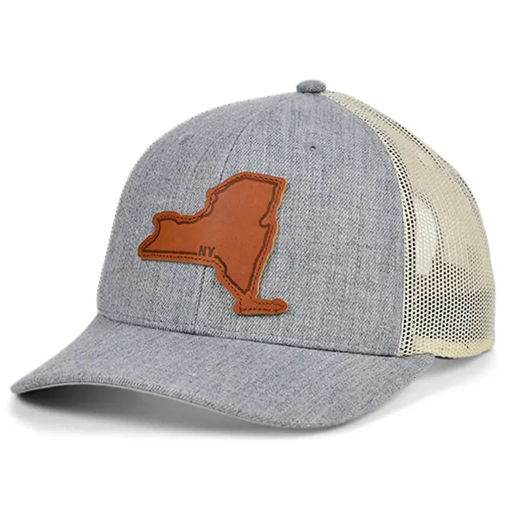 NEW YORK Heather Leather State Patch Curved Trucker H-GRIS/B