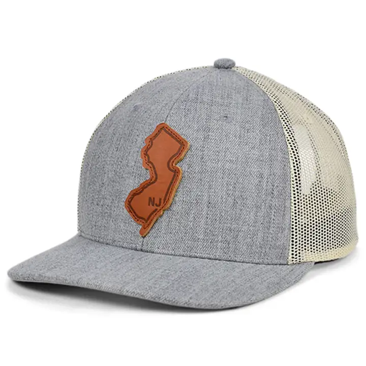 NEW JERSEY Heather Leather State Patch Curved Trucker GRIS CHINÉ