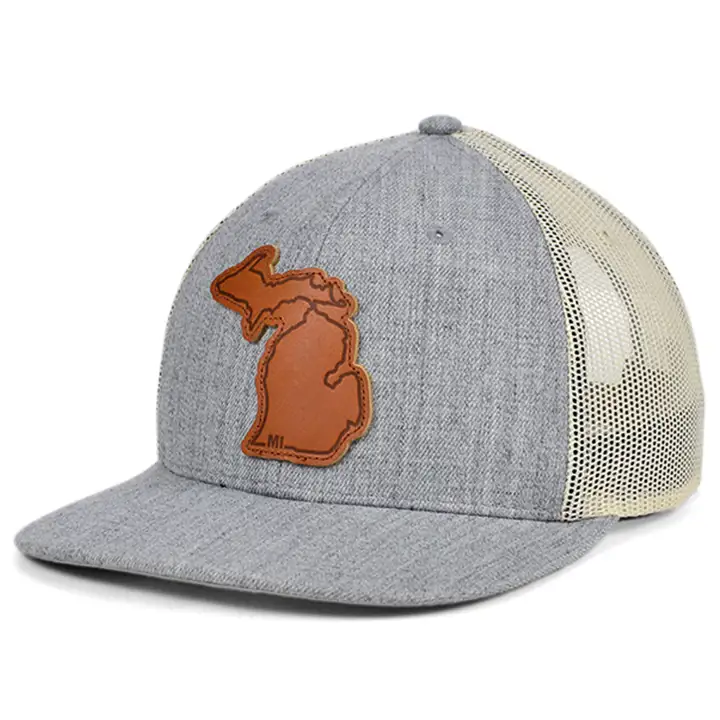 Casquette Trucker incurvée Michigan Heather Leather State Patch H-GRIS/B