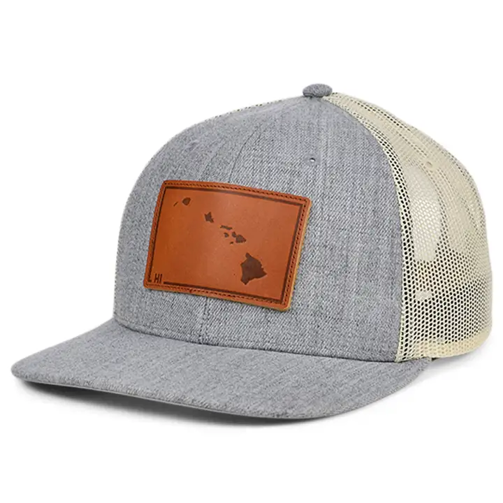 Hawaii Heather Leather State Patch Curved Trucker H-GRAY/WHT