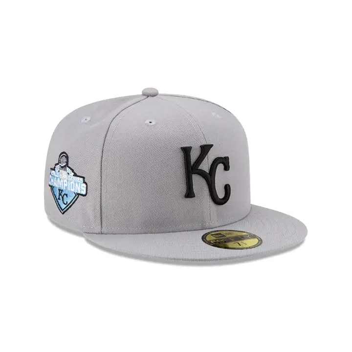 Casquette 59FIFTY MLB COLOR UV des Kansas City Royals, couleur GRIS/BLEU CIEL, Champions des Séries Mondiales 2015