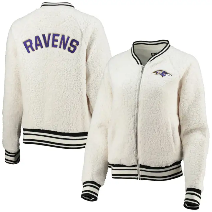 Veste aviateur sherpa NFL Baltimore Ravens pour femme 21 BLANC