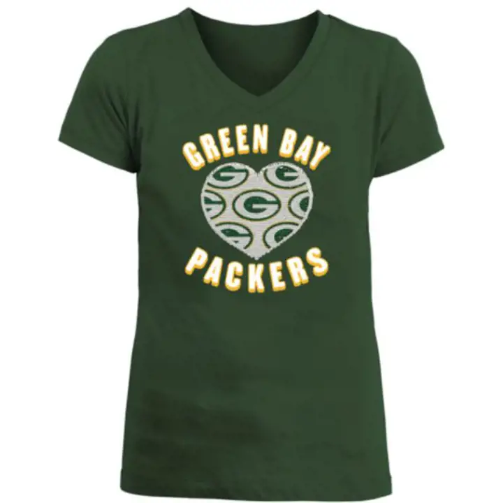 GREEN BAY PACKERS NFL Fille Jeune Cœur Paillettes Réversibles 21 vert