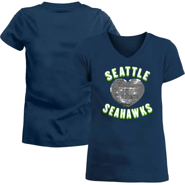 SEATTLE SEAHAWKS NFL Jeunes Filles Cœur Paillettes Réversibles 21 marine