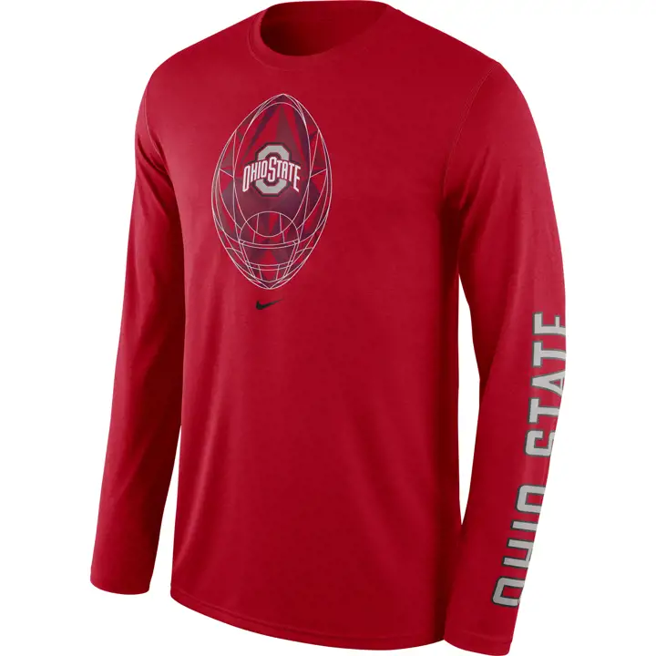 OHIO STATE BUCKEYES NCAA T-Shirt Légende ICÔNE Manches Longues 21 ROUGE