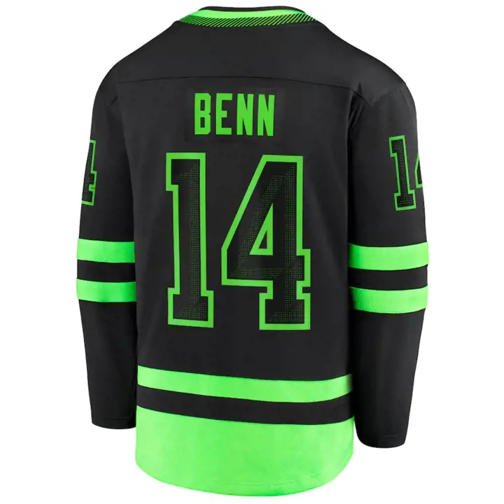 Maillot de joueur NHL Breakaway STARS Jamie Benn noi/noi/vert fluo