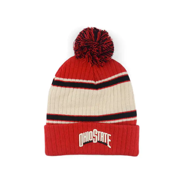 Ohio State Buckeyes NCAA Bonnet pompon avec revers ROUGE/NOIR/BLANC