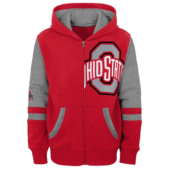 Chandail à capuchon entièrement zippé Ohio State Buckeyes NCAA pour jeunes à blocs de couleur