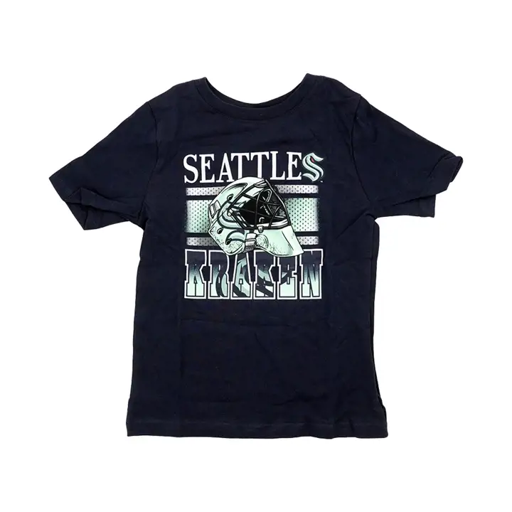 T-shirt marine pour enfant Seattle Kraken NHL avec tête de casque