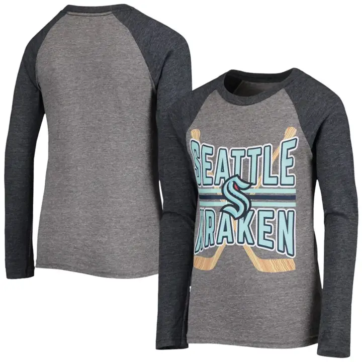 Seattle Kraken LNH Jeunesse Carré vers le haut Manches longues Raglan gris