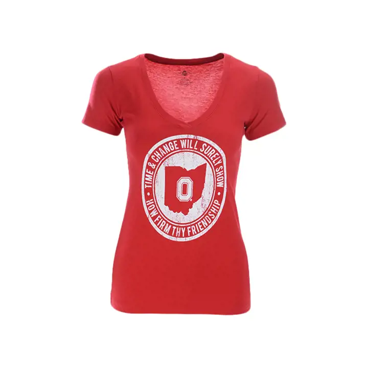 T-shirt coton col V pour femme NCAA Ohio State Buckeyes ROUGE