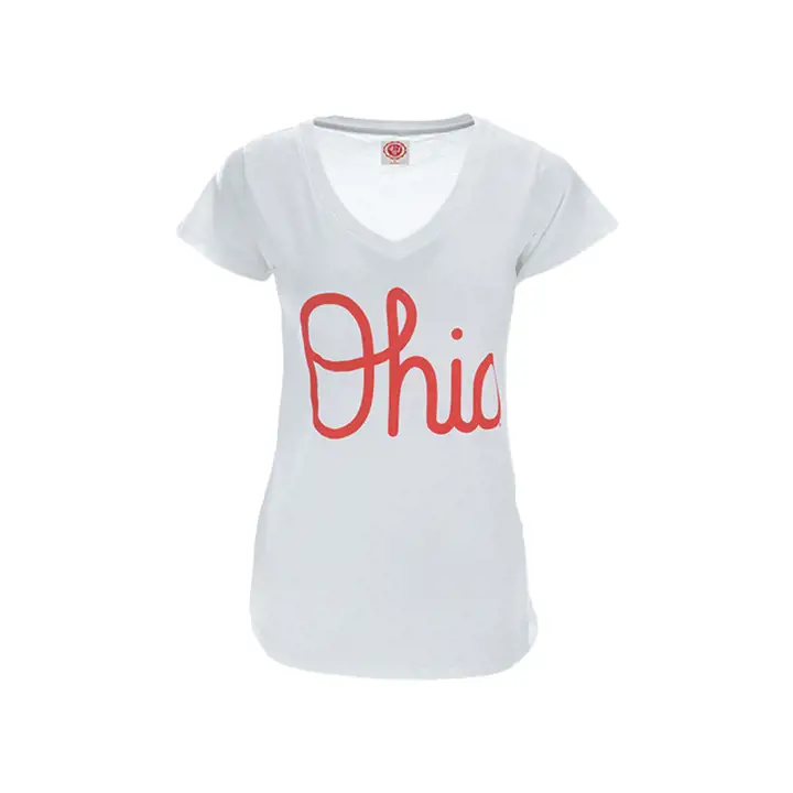 T-shirt en coton à col en V blanc pour femme NCAA Ohio State Buckeyes