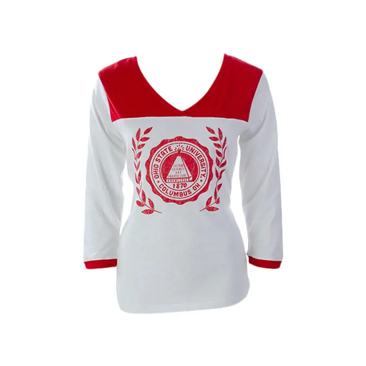 T-shirt à col en V NCAA pour femme Ohio State Buckeyes BLANC