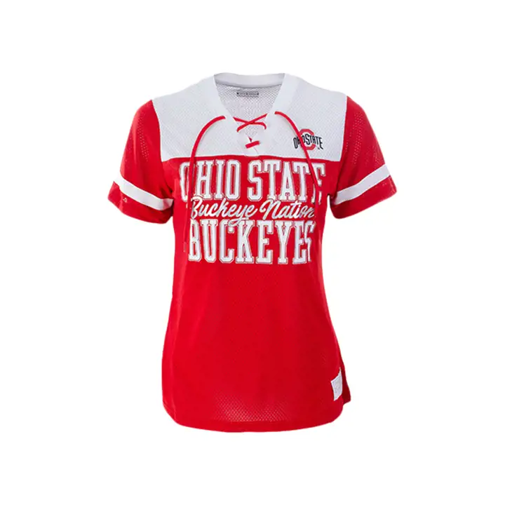T-shirt en polyester rouge avec lacets pour femme NCAA Ohio St