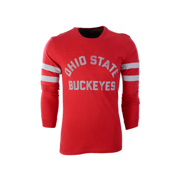 T-shirt à manches longues Ohio State Buckeyes NCAA à rayures sur les manches ROUGE