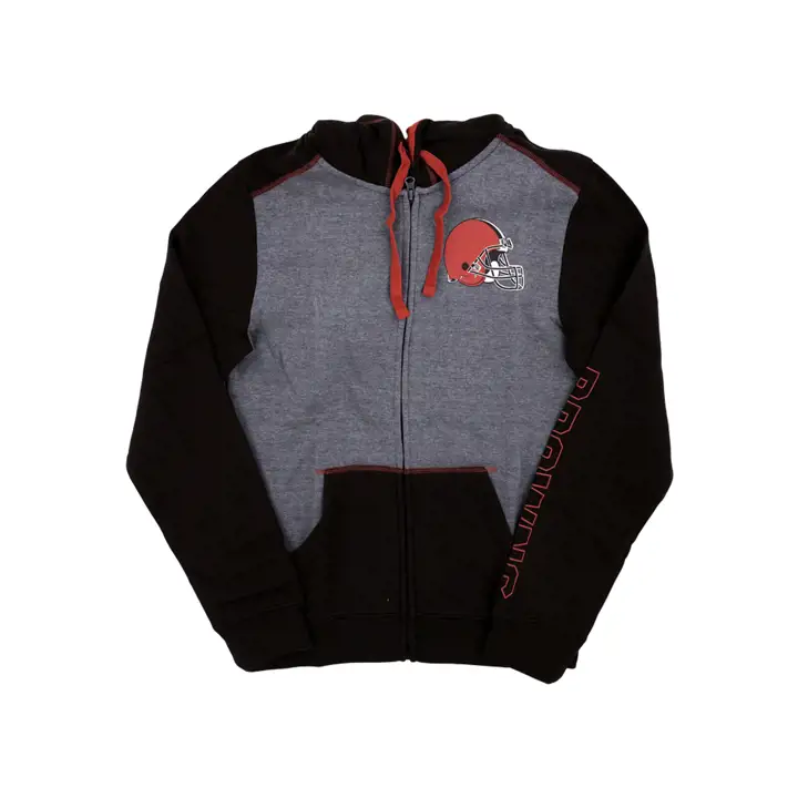 Cleveland Browns NFL BLOUSON POLAIRE EN COTON BLOQUÉ À CAPUCHE ENTIÈREMENT ZIPPÉE 21 GRIS