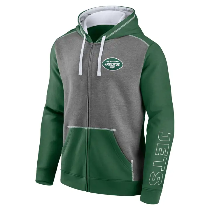 New York Jets NFL COTON MOLLETON BLOQUÉ CAPUCHE ENTIÈREMENT ZIPPÉE 21 GRIS