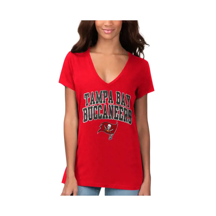 BUCCANEERS NFL T-shirt pour femme à paillettes Fair Catch 20 rouge