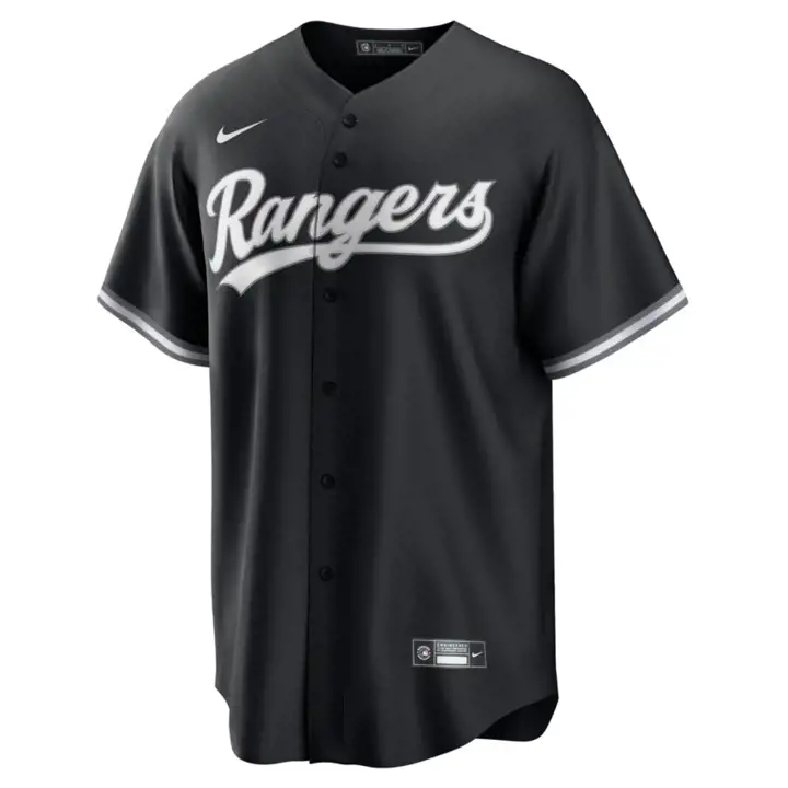Maillot de baseball officiel vierge réplique des Texas Rangers MLB NOIR/BLANC