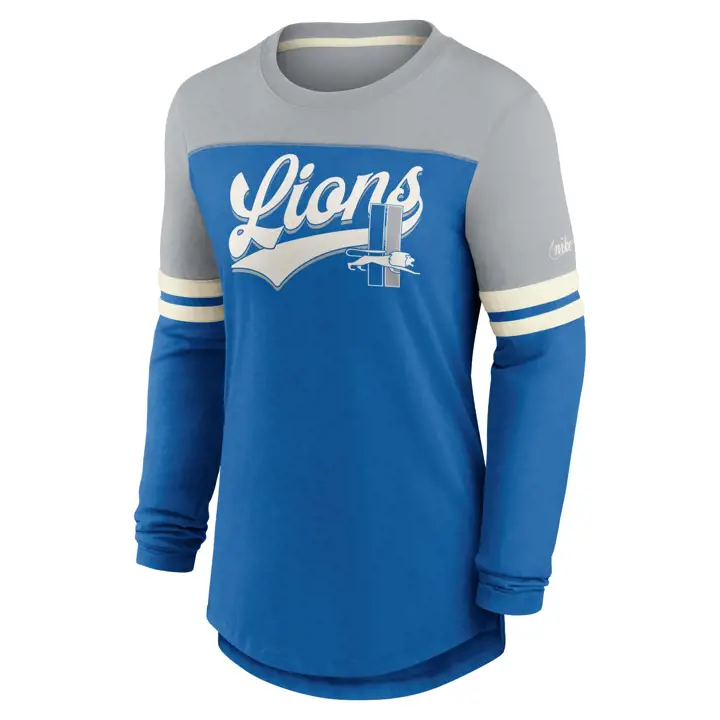 Detroit Lions NFL Haut Femme Manches Longues Color Block 21 bleu/blanc/gris