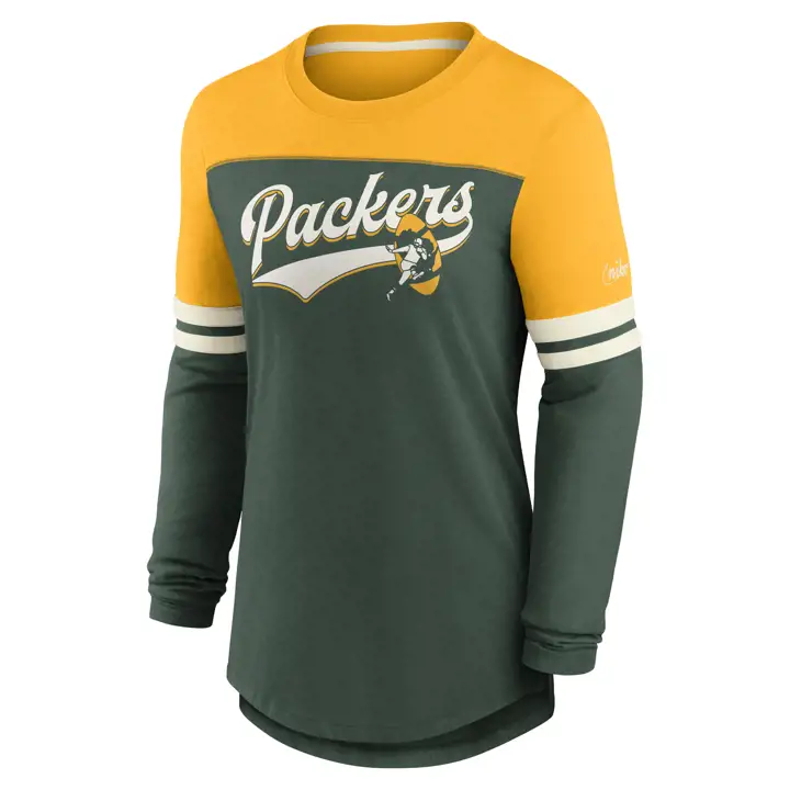 Haut à manches longues femme NFL Green Bay Packers Color Block 21 vert/blanc/