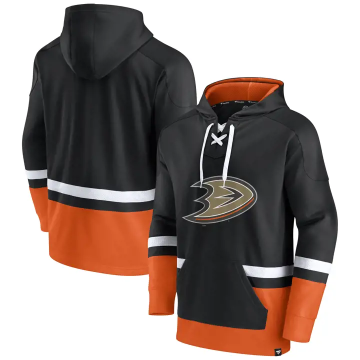Chandail à capuchon à lacets Anaheim Ducks LNH Pocket Power Play NOIR/ORG/B