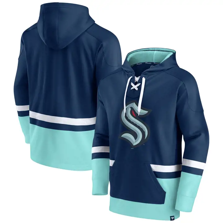 Sweat à capuche Seattle Kraken NHL Pocket Power Play à lacets marine/bleu clair