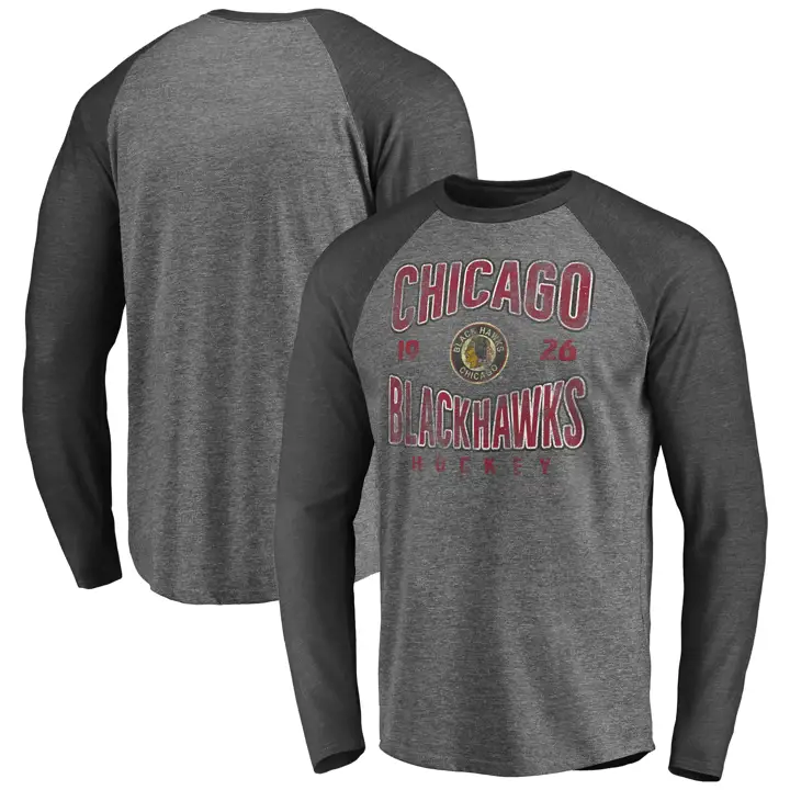Haut à manches longues Raglan triblended Chicago Blackhawks NHL Wave Off – CHARBON