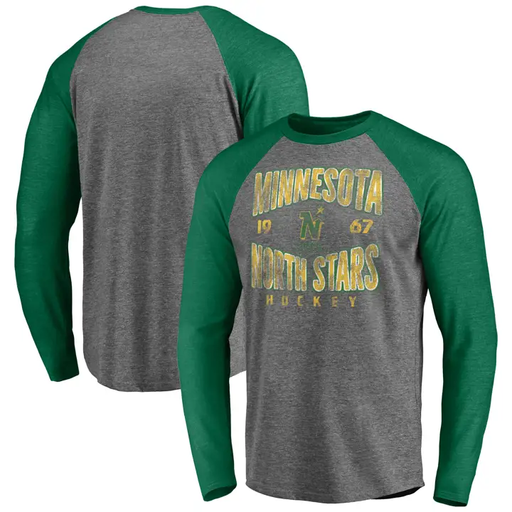 Minnesota North Stars LNH Tri-mélange Vague Raglan Manches Longues V/G