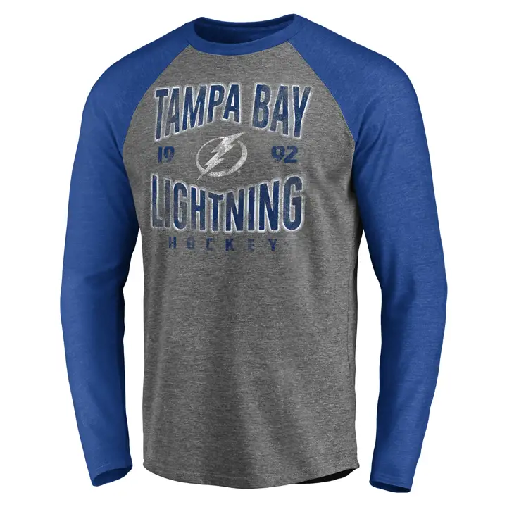 Chandail raglan à manches longues Triblend Wave Off des Lightning de Tampa Bay de la LNH BLEU/GR