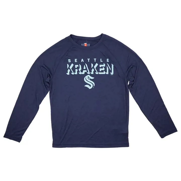 T-shirt à manches longues strié Seattle Kraken NHL Battle Ready BLEU MARINE