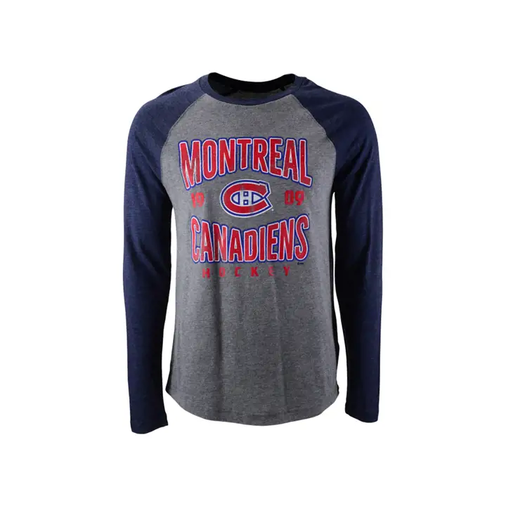 Chandail Raglan à manches longues Triblend Wave Off des Canadiens de Montréal LNH GRIS/BLEU